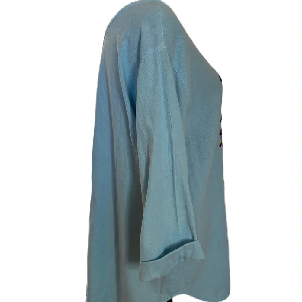 Embroidered Designs BlueTunic with Cuffed 3/4 Sleeves - Picture 4 of 7